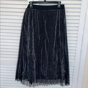 New Alfani Elegant Black Glitter plisse Midi Skirt  M
